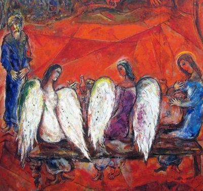 Picture: M. Chagall  - Abraham and the Three Angels (1960-1966.) Abraham meets three mysterious heavenly messengers, then he says: 